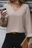 V-Neck Spliced & Pleated Blouse